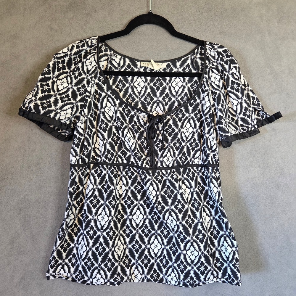 Y2K Babydoll Floral Geometric Top Women Medium Boho Casual Preppy Office